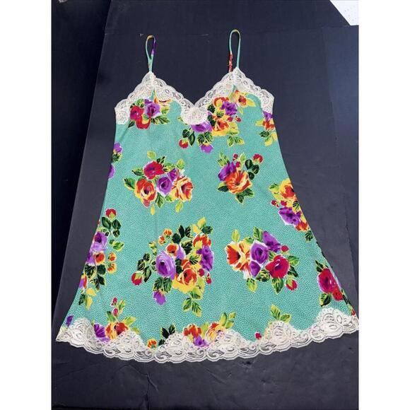 Victoria’s Secret VTG 90 Y2K Satin Lace Green Polka Dot Floral Gown Slip Dress S - Picture 4 of 12